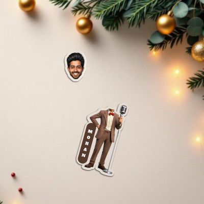 Personalized Male Singer Microphone Cartoon Bobblehead Caricature, Gift for Music Lovers Men Solar Powered Moving Head for for Living Room Car Dashboard, Home, Office Desk